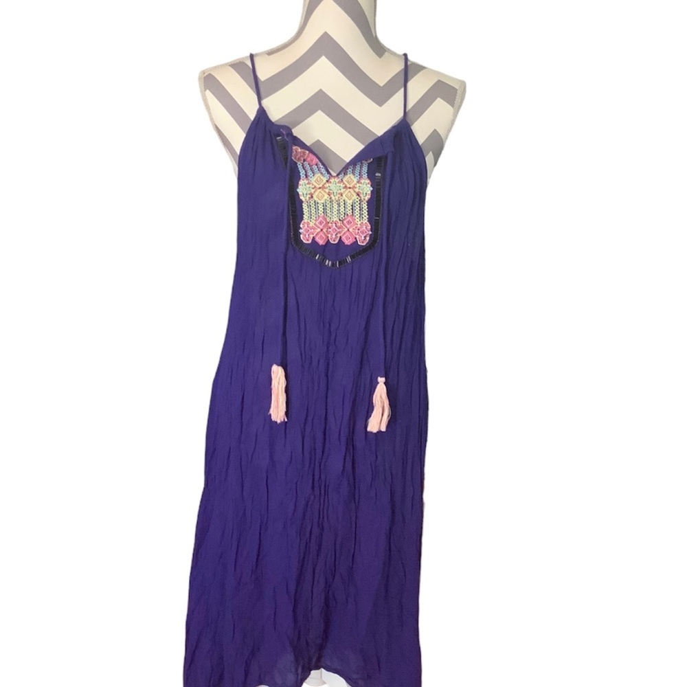 Blue elephant purple crochet beaded Hilow dress #1020